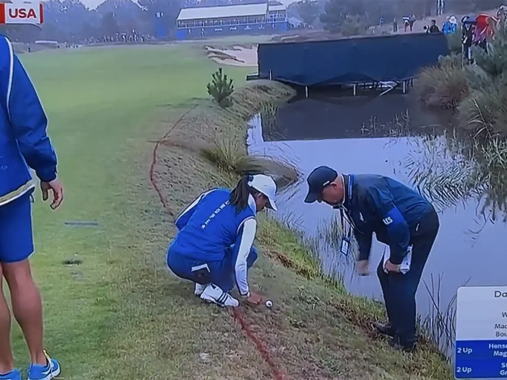 Europeans hit into penalty area at Solheim. Then rule lets them ‘tee’ their ball ​